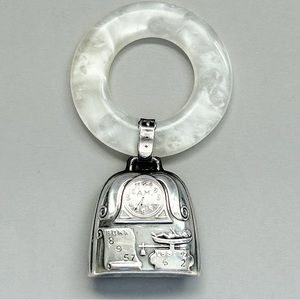Semi Antique Saart Brothers Mother of Pearl Sterling Silver Teething Ring Bell